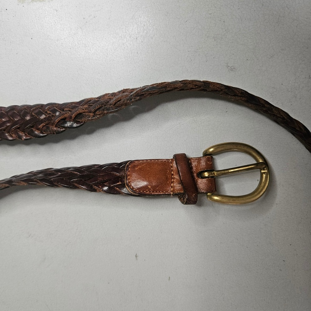 Vintage Coach 3854 British Tan Braided Leather Belt Brass Buckle 42 105cm